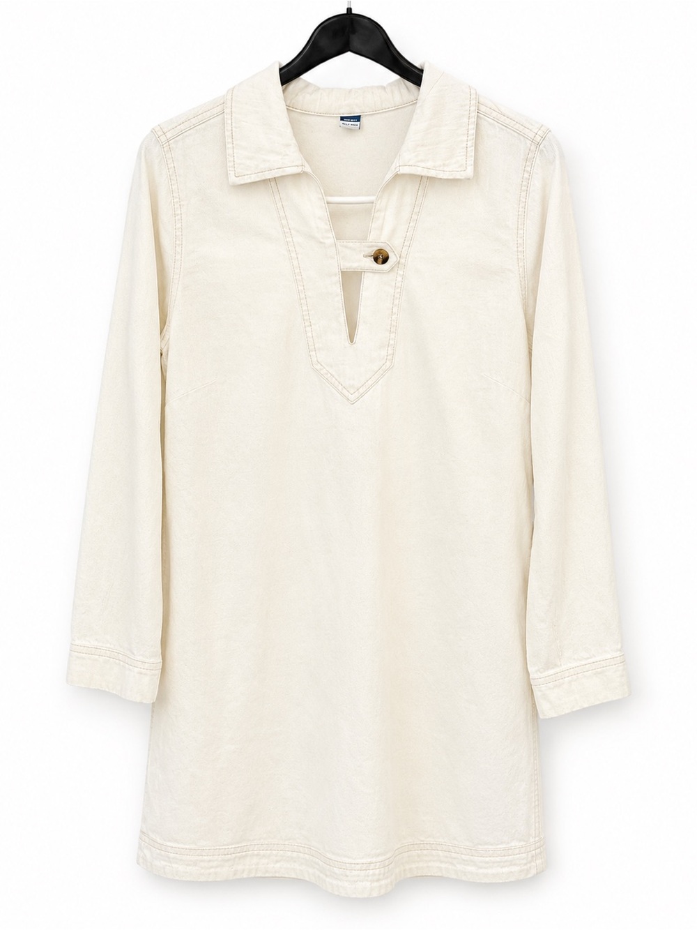 Women's Cream V-Neck Tunic Top with Button Detail